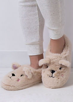 Ladies Faux Fur Novelty Bear Full Back Slippers by Totes
