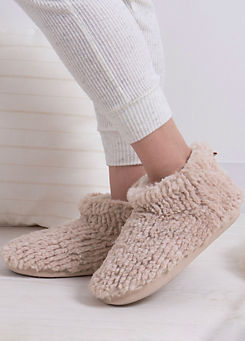 Ladies Faux Fur Short Boot Slippers in Oatmeal Knit by Totes