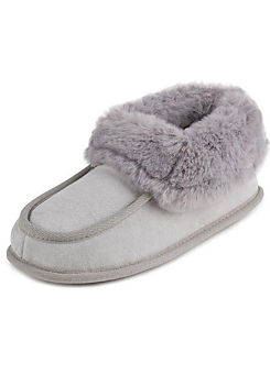 Ladies Grey Real Suede Moccasin Bootie Slippers by Totes Isotoner