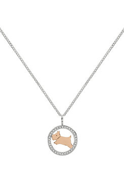 Ladies Iconic Silver & 18ct Rose Gold Plated Stone Set Jumping Dog Ring Necklace by Radley London