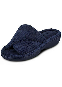 Ladies Navy Popcorn Turnover Open Toe Slippers by Totes Isotoner