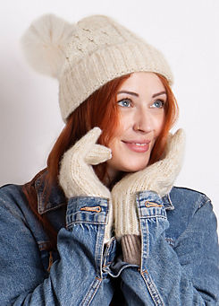 Ladies Oat Cable Beanie Hat & Gloves Set by Totes