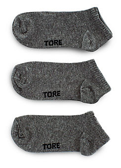 Ladies Pack of 3 Grey 100% Recycled Half Cushioned Trainer Socks by TORE