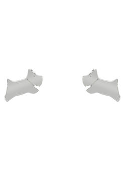 Ladies Polished Silver Plated Sterling Silver Jumping Dog Stud Earrings by Radley London