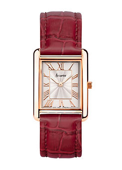 Ladies Rectangle Burgundy Leather Strap 26mm Watch by Accurist