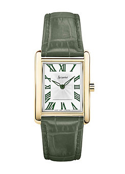 Ladies Rectangle Green Leather Strap 26mm Watch by Accurist