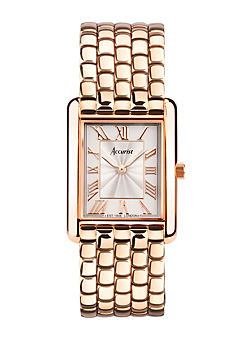 Ladies Rectangle Rose Gold Stainless Steel Bracelet 26mm Watch by Accurist