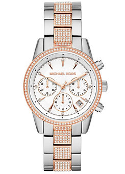 Ladies Ritz Watch with White Dial & Two Tone Bracelet by Michael Kors