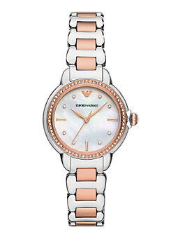 Ladies Silver & Rose Gold Watch by Emporio Armani