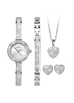Ladies Silver Alloy Semi-Bangle Analogue 22mm Watch, Earrings, Bracelet And Pendant Gift Set by Sekonda