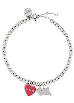 Ladies Silver Plated Friendship Bracelet with Jumping Dog & Pink Enamel Heart by Radley London