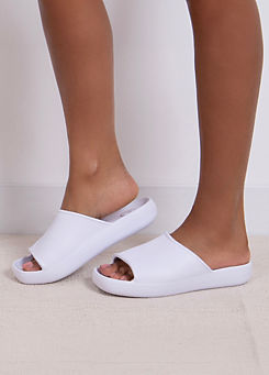 Ladies White Bounce Ribbed Sliders by Totes