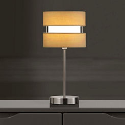 Layered 38cm Satin Nickel Metal Table Lamp With Fabric 2-Tier Shade & White Diffuser