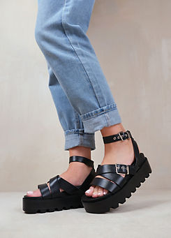 Layla Black Buckle Strap Platform Sandals by Where’s That From
