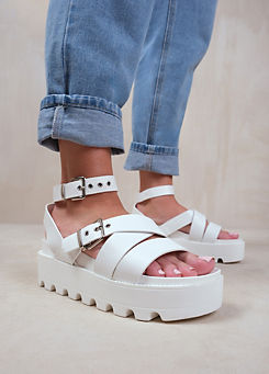 Layla White Buckle Strap Platform Sandals by Where’s That From