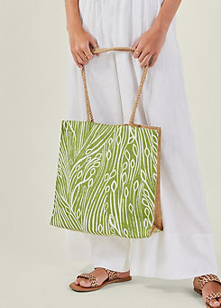 Leaf Print Jute Shopper Bag by Accessorize