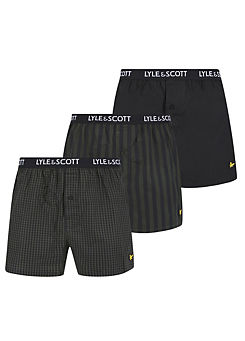Lenny Pack of 3 Woven Cotton Boxers by Lyle & Scott Lounge