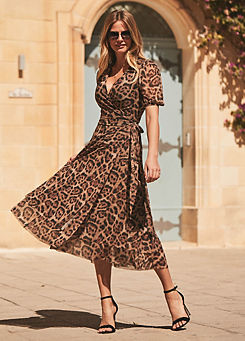 Leopard Print Mesh Wrap Jersey Dress by Sosandar