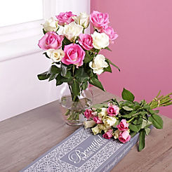 Letterbox Fresh Flower Bouquet Pink & White Roses
