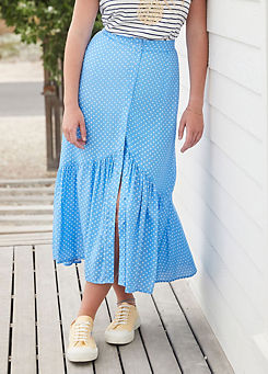 Lexi Frill Hem Button Through Spot Skirt by Freestyle