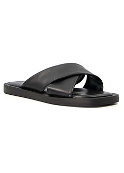Licorice Black Leather Cross Strap Slides by Dune London
