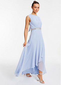 Light Blue Chiffon Maxi Dress with Embellished Belt by Quiz