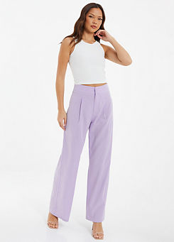 Lilac Linen Look Trousers by Quiz