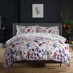 Lilac Watercolour Meadow 100% Cotton 180 Thread Count Duvet Cover Set by The Lyndon Company