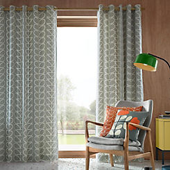 Linear Stem Lined Eyelet Curtains - Silver by Orla Kiely