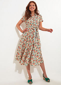 Linen Blend Floral Shirt Dress   by Joe Browns