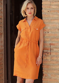 Linen Safari Dress in Orange by Pomodoro
