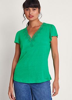 Lisa Lace Linen T-Shirt by Monsoon