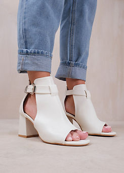 Lisa White Open Toe Block Heels by Where’s That From