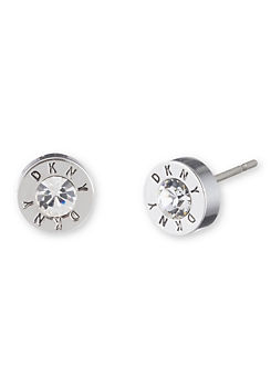 Logo Crystal Stud Earrings in Silver Tone by DKNY