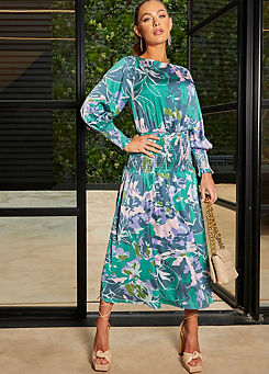 Long Sleeve Floral Abstract Midi Dress by Chi Chi London