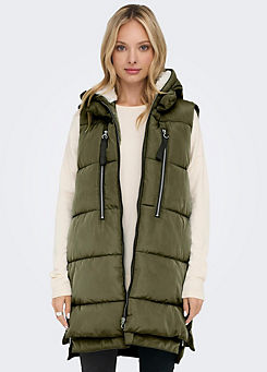 Longline Hooded Quilted Gilet by Only