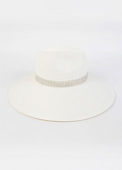 Lorena White Diamante Trim Fedora Hat by Pia Rossini