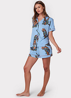 Lotuc Tiger V-Neck Printed Button Up Shorts Pyjama Set by Chelsea Peers NYC