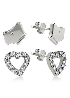 Love Ladies Sterling Silver Twin Pack Dog & Stone Set Heart Studs by Radley London