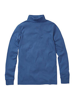 Lunar Blue Long Sleeve Roll Neck Top by Cotton Traders