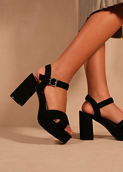 Marcia Black Suede Extra Wide Fit Platform Sandals by Where’s That From