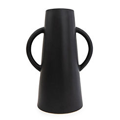 Matt Black Conical Vase with Handles by Candlelight