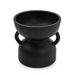 Matt Black Squat Vase with Handles by Candlelight