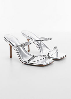 May Silver Metallic Strap Heeled Sandals by Mango
