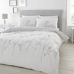 Meadowsweet Floral White & Grey Duvet Set by Catherine Lansfield