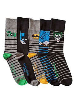 Mens 5Pk Batman & Joker Socks by DC Comics