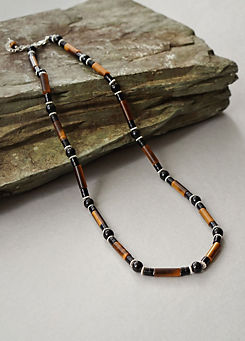 Mens 925 Sterling Silver Tigers Eye & Black Onyx Necklace by Xander Kostroma