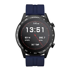 Mens Active 45 mm Smart Watch - Blue Rubber Strap by Sekonda