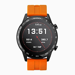 Mens Active 45 mm Smart Watch - Orange Rubber Strap by Sekonda