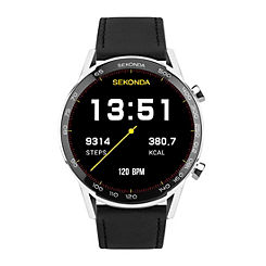 Mens Active Plus 45 mm Smart Watch - Black Leather Strap by Sekonda